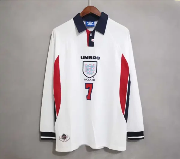 1998 England World Cup Home Retro Jersey Long Sleeve #7 BACKHAM #20 OWEN